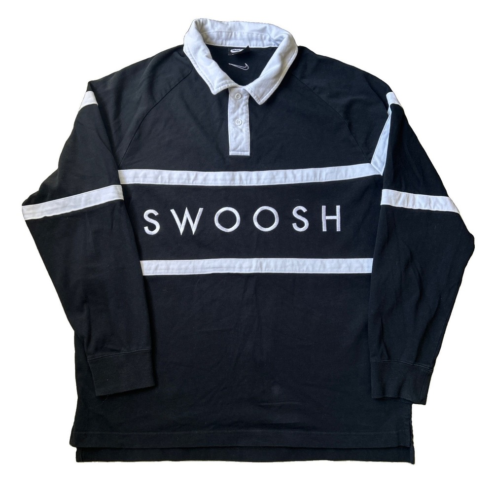 Vintage Nike Swoosh Rugby Shirt Men's Size XL Polo Long Sleeve Black White